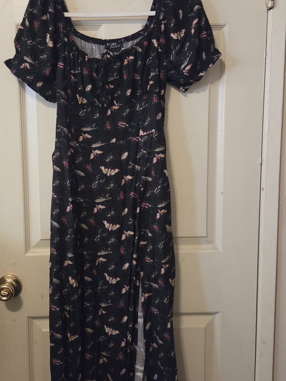 Black Floral Midi Dress with Puff Sleeves by Hot Topic